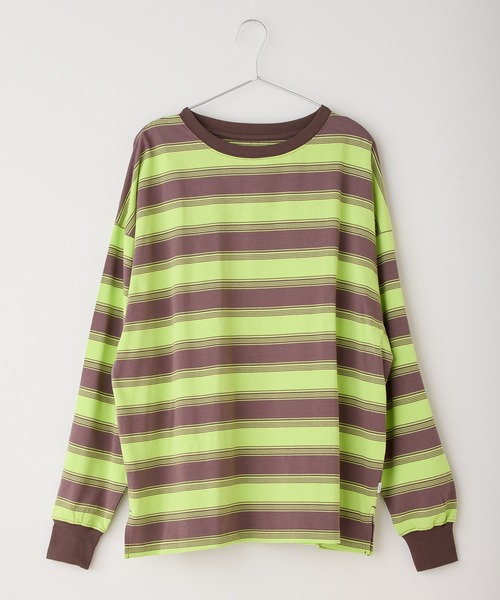 WHIMSIC（ウィムジック）の「【UNISEX】マルチボーダーロングスリーブTEE（Tシャツ/カットソー・メンズ・ホワイト/ブラウン/パープル/イエロー・FREE）」の17枚目の写真