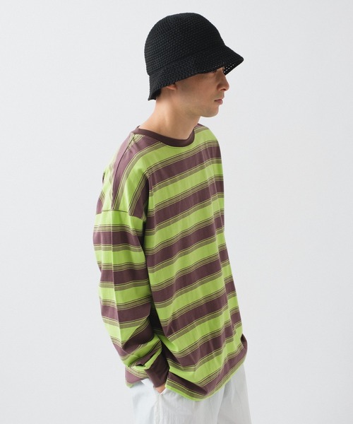 WHIMSIC（ウィムジック）の「【UNISEX】マルチボーダーロングスリーブTEE（Tシャツ/カットソー・メンズ・ホワイト/ブラウン/パープル/イエロー・FREE）」の10枚目の写真