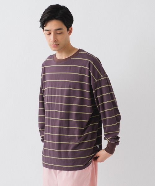 WHIMSIC（ウィムジック）の「【UNISEX】マルチボーダーロングスリーブTEE（Tシャツ/カットソー・メンズ・ホワイト/ブラウン/パープル/イエロー・FREE）」の19枚目の写真