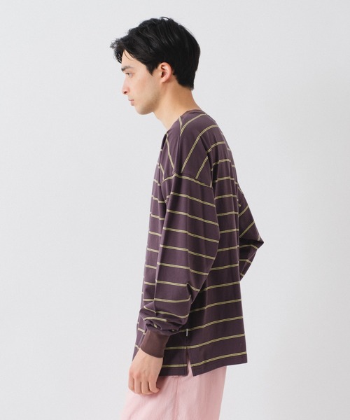 WHIMSIC（ウィムジック）の「【UNISEX】マルチボーダーロングスリーブTEE（Tシャツ/カットソー・メンズ・ホワイト/ブラウン/パープル/イエロー・FREE）」の20枚目の写真