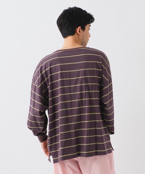 WHIMSIC（ウィムジック）の「【UNISEX】マルチボーダーロングスリーブTEE（Tシャツ/カットソー・メンズ・ホワイト/ブラウン/パープル/イエロー・FREE）」の21枚目の写真