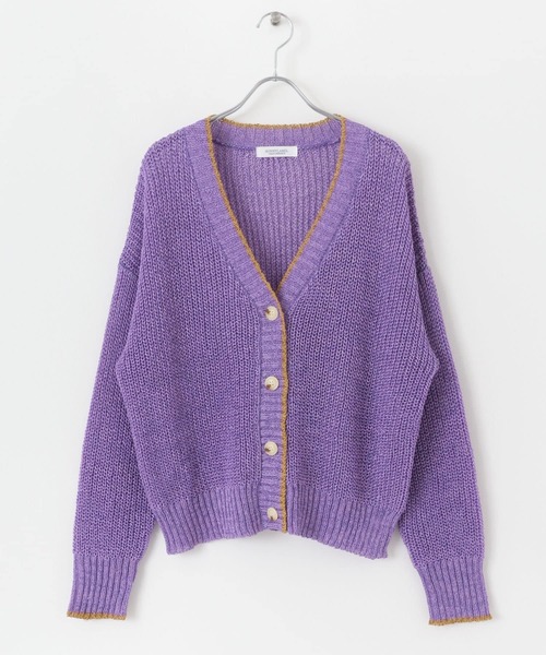 URBAN RESEARCH Sonny Label（アーバンリサーチサニーレーベル）の「配色片畦ゆるカーディガン（カーディガン/ボレロ・レディース・ブラック/オフホワイト/パープル・FREE）」の3枚目の写真