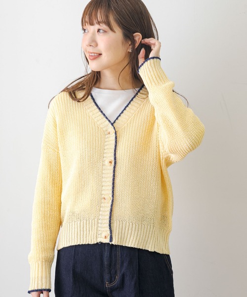 URBAN RESEARCH Sonny Label（アーバンリサーチサニーレーベル）の「配色片畦ゆるカーディガン（カーディガン/ボレロ・レディース・ブラック/オフホワイト/パープル・FREE）」の9枚目の写真