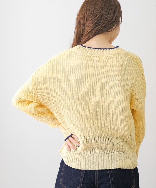 URBAN RESEARCH Sonny Label（アーバンリサーチサニーレーベル）の「配色片畦ゆるカーディガン（カーディガン/ボレロ・レディース・ブラック/オフホワイト/パープル・FREE）」の4枚目の写真