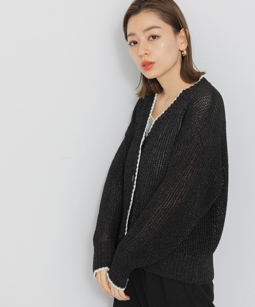 URBAN RESEARCH Sonny Label（アーバンリサーチサニーレーベル）の「配色片畦ゆるカーディガン（カーディガン/ボレロ・レディース・ブラック/オフホワイト/パープル・FREE）」の5枚目の写真