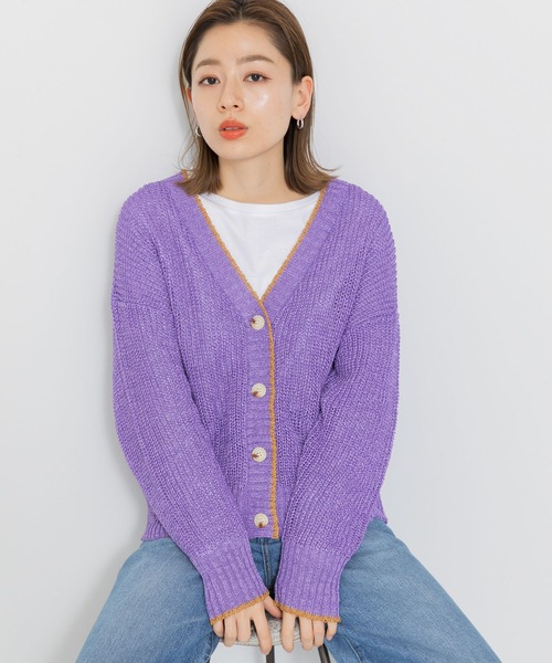 URBAN RESEARCH Sonny Label（アーバンリサーチサニーレーベル）の「配色片畦ゆるカーディガン（カーディガン/ボレロ・レディース・ブラック/オフホワイト/パープル・FREE）」の11枚目の写真