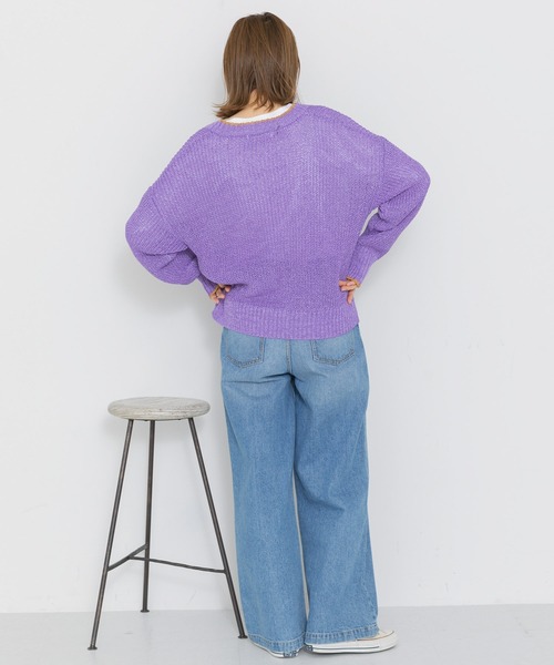 URBAN RESEARCH Sonny Label（アーバンリサーチサニーレーベル）の「配色片畦ゆるカーディガン（カーディガン/ボレロ・レディース・ブラック/オフホワイト/パープル・FREE）」の21枚目の写真