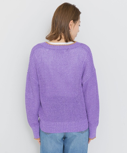 URBAN RESEARCH Sonny Label（アーバンリサーチサニーレーベル）の「配色片畦ゆるカーディガン（カーディガン/ボレロ・レディース・ブラック/オフホワイト/パープル・FREE）」の7枚目の写真