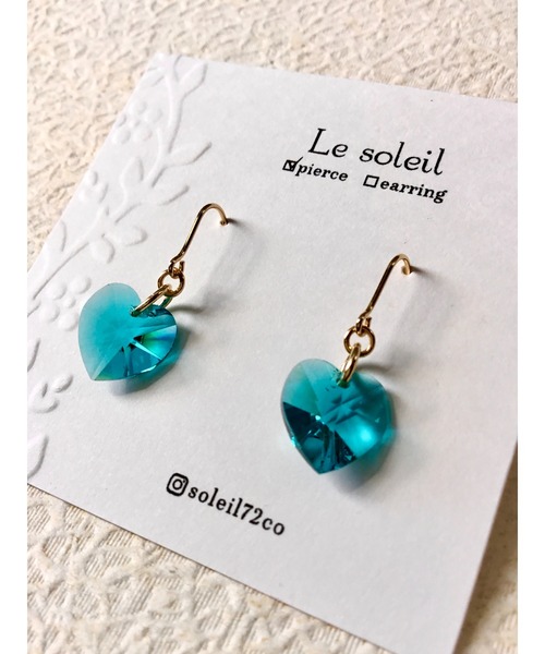 Le soleil】ハート型 スワロフスキーピアス(MA)（ピアス（両耳用
