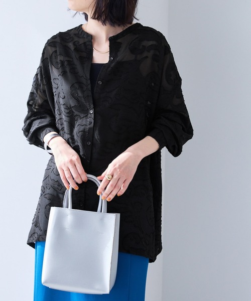 Chaco closet（チャコ クローゼット）の「シアージャガードレースボリュームスリーブ長袖シャツ（シャツ/ブラウス・レディース・ブラック/アイボリー/オフホワイト/ピンク・FREE）」の3枚目の写真