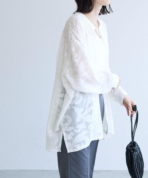 Chaco closet（チャコ クローゼット）の「シアージャガードレースボリュームスリーブ長袖シャツ（シャツ/ブラウス・レディース・ブラック/アイボリー/オフホワイト/ピンク・FREE）」の16枚目の写真