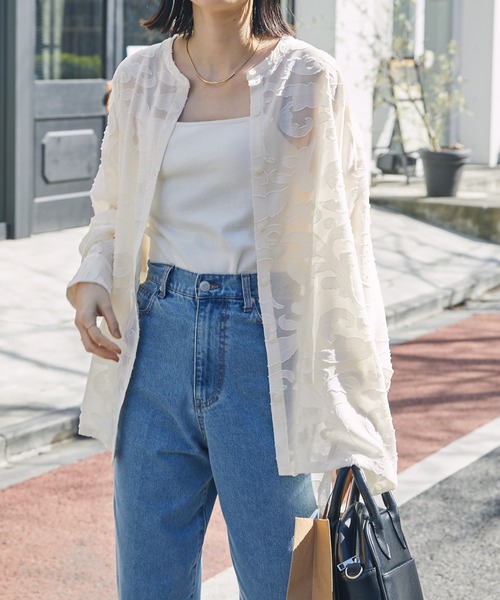 Chaco closet（チャコ クローゼット）の「シアージャガードレースボリュームスリーブ長袖シャツ（シャツ/ブラウス・レディース・ブラック/アイボリー/オフホワイト/ピンク・FREE）」の20枚目の写真