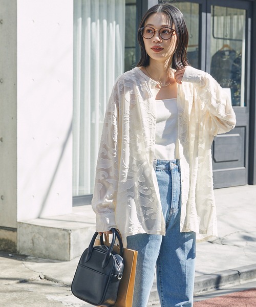Chaco closet（チャコ クローゼット）の「シアージャガードレースボリュームスリーブ長袖シャツ（シャツ/ブラウス・レディース・ブラック/アイボリー/オフホワイト/ピンク・FREE）」の11枚目の写真
