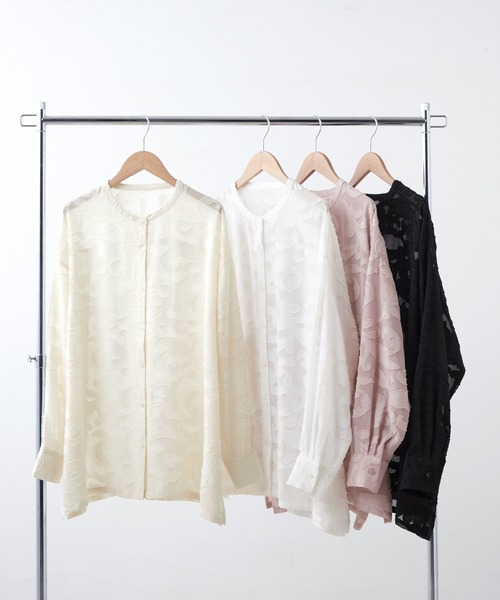 Chaco closet（チャコ クローゼット）の「シアージャガードレースボリュームスリーブ長袖シャツ（シャツ/ブラウス・レディース・ブラック/アイボリー/オフホワイト/ピンク・FREE）」の14枚目の写真