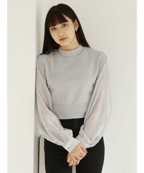 MURUA（ムルーア）の「シャイニースリーブドッキングニット（ニット/セーター・レディース・ブラック/グレー・FREE）」の3枚目の写真