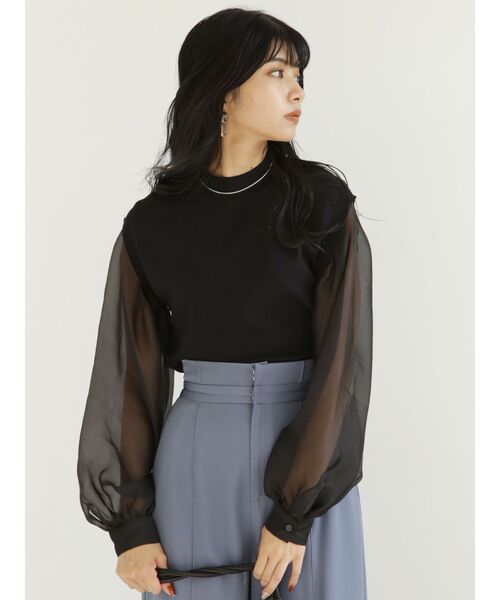 MURUA（ムルーア）の「シャイニースリーブドッキングニット（ニット/セーター・レディース・ブラック/グレー・FREE）」の5枚目の写真