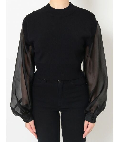 MURUA（ムルーア）の「シャイニースリーブドッキングニット（ニット/セーター・レディース・ブラック/グレー・FREE）」の11枚目の写真