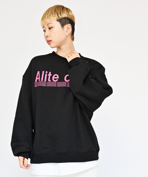 Alite cloth(アリーテクロス)の「ビッグサイズ メンズサイズ ALITECLOTHロゴプリントトレーナー(スウェット・レディース・ブラック/ネイビー/オートミール・M/L/XL/2XL)」の5枚目の写真