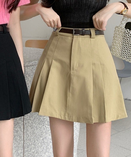 gossip!ロサンゼルス(ゴシップロサンゼルス)の「ベルト付きプリーツミニスカート(スカート・レディース・ベージュ/ブラック・M/S/L)」の21枚目の写真