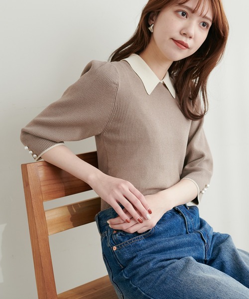 natural couture（ナチュラルクチュール）の「配色衿付き6分袖