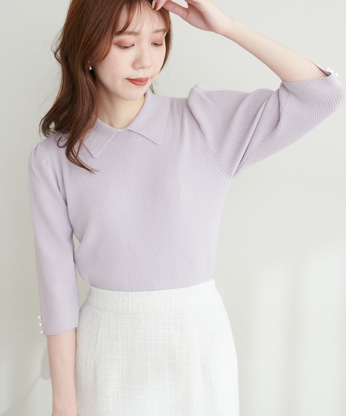 natural couture（ナチュラルクチュール）の「配色衿付き6分袖