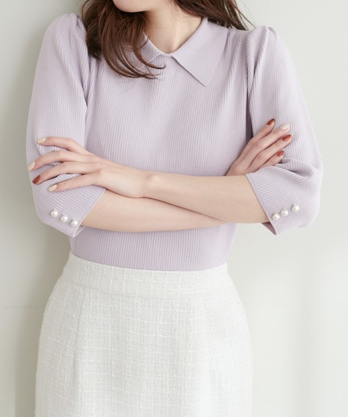 natural couture（ナチュラルクチュール）の「配色衿付き6分袖