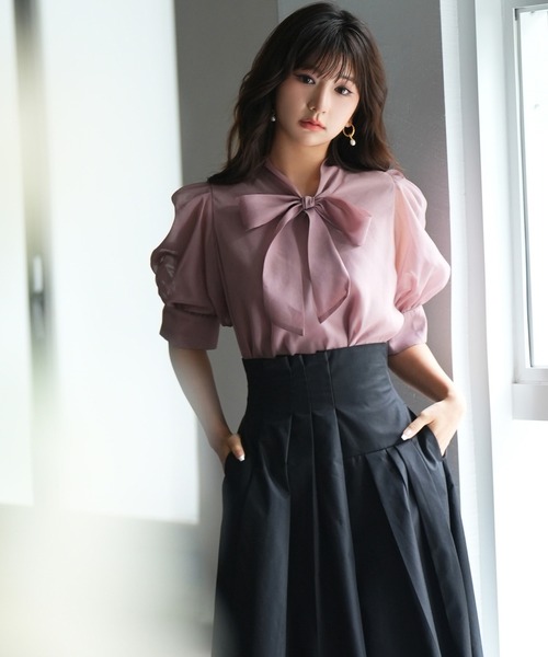 SAISON DE PAPILLON（セゾンドパピヨン）の「前後2wayオーガンジーリボンタイブラウス（シャツ/ブラウス・レディース・ピンク/アイボリー/ブラック・S/M/L）」の6枚目の写真