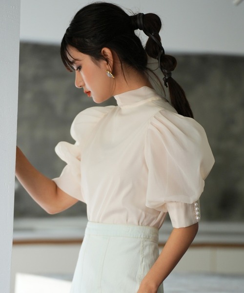 SAISON DE PAPILLON（セゾンドパピヨン）の「前後2wayオーガンジーリボンタイブラウス（シャツ/ブラウス・レディース・ピンク/アイボリー/ブラック・S/M/L）」の7枚目の写真