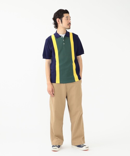 BEAMS PLUS(ビームスプラス)の「BEAMS PLUS / コットンニット ストライプ ポロシャツ(ポロシャツ・メンズ・サックスブルー/ブラウン/ネイビー・S/XL/M/L)」の7枚目の写真