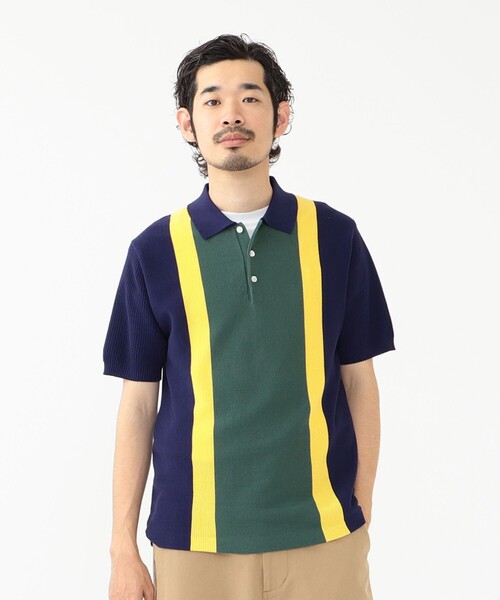 BEAMS PLUS(ビームスプラス)の「BEAMS PLUS / コットンニット ストライプ ポロシャツ(ポロシャツ・メンズ・サックスブルー/ブラウン/ネイビー・S/XL/M/L)」の10枚目の写真