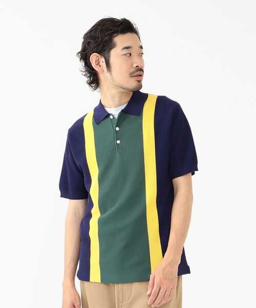 BEAMS PLUS(ビームスプラス)の「BEAMS PLUS / コットンニット ストライプ ポロシャツ(ポロシャツ・メンズ・サックスブルー/ブラウン/ネイビー・S/XL/M/L)」の11枚目の写真