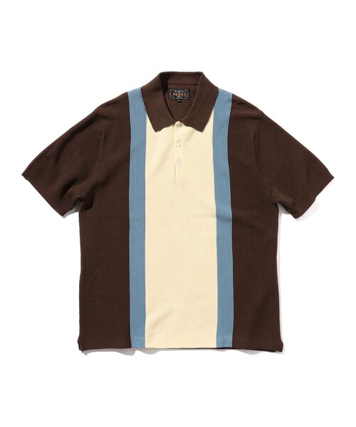 BEAMS PLUS(ビームスプラス)の「BEAMS PLUS / コットンニット ストライプ ポロシャツ(ポロシャツ・メンズ・サックスブルー/ブラウン/ネイビー・S/XL/M/L)」の12枚目の写真