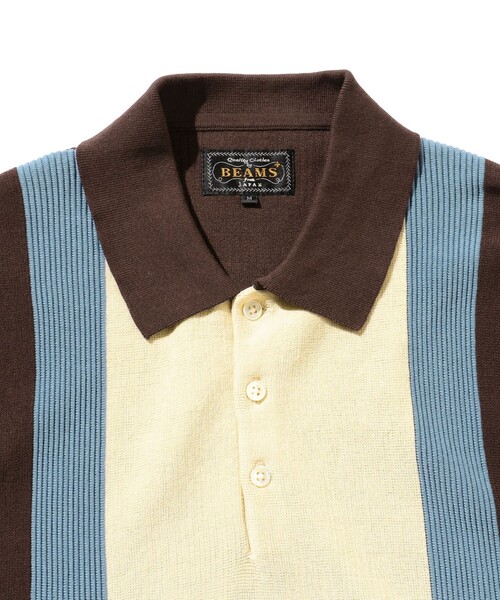 BEAMS PLUS(ビームスプラス)の「BEAMS PLUS / コットンニット ストライプ ポロシャツ(ポロシャツ・メンズ・サックスブルー/ブラウン/ネイビー・S/XL/M/L)」の13枚目の写真