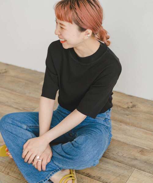 ITEMS URBANRESEARCH（アイテムズ アーバンリサーチ）の「ソウバリハンソデニット（ニット/セーター・レディース・モカ/オフホワイト/ブラック/ブルー・FREE）」の2枚目の写真