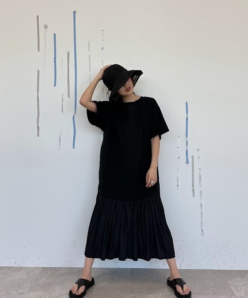 AD2018 archive ドッキングTシャツ ワンピース 黒 AD2018 archive ドッキングTシャツ ワンピース 黒