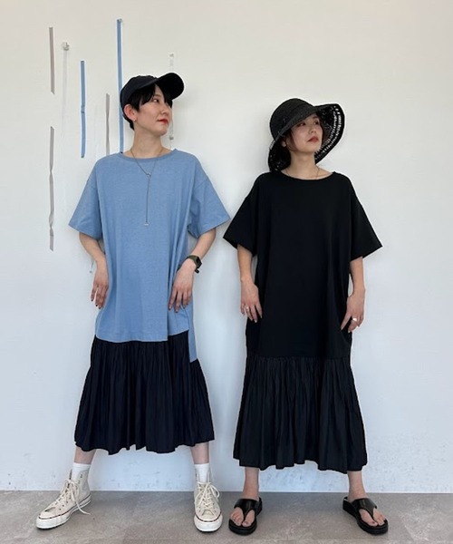 tシャツ bid/ドッキングワンピース レディース rienda | シャツドッキング Knit OP (ワンピース(ミニ