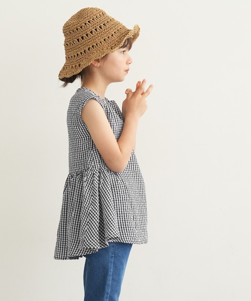 coca（coca）（コカ）の「キッズ　サッカーチェック裾フリルノースリーブトップス（シャツ/ブラウス・キッズ・グリーン/ブラック・110/120/130/140）」の9枚目の写真