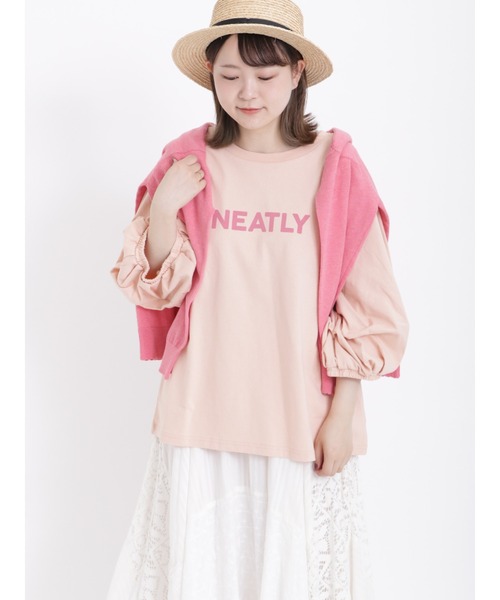 Samansa Mos2(サマンサ モスモス)の「ロゴプリント袖タックTシャツ(Tシャツ/カットソー・レディース・チャコール/イエロー/オフホワイト/グリーン/ピンク・フリ-)」の5枚目の写真