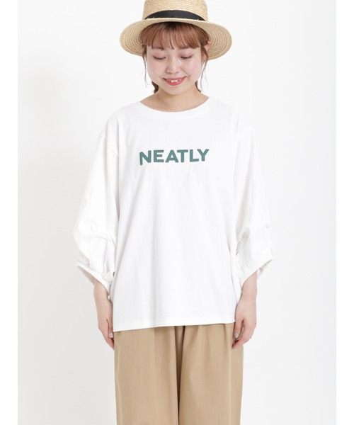 Samansa Mos2(サマンサ モスモス)の「ロゴプリント袖タックTシャツ(Tシャツ/カットソー・レディース・チャコール/イエロー/オフホワイト/グリーン/ピンク・フリ-)」の15枚目の写真