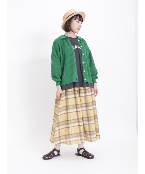 Samansa Mos2(サマンサ モスモス)の「ロゴプリント袖タックTシャツ(Tシャツ/カットソー・レディース・チャコール/イエロー/オフホワイト/グリーン/ピンク・フリ-)」の7枚目の写真