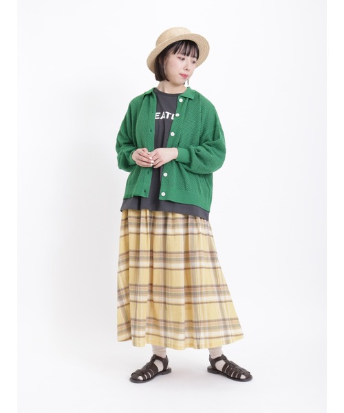 Samansa Mos2(サマンサ モスモス)の「ロゴプリント袖タックTシャツ(Tシャツ/カットソー・レディース・チャコール/イエロー/オフホワイト/グリーン/ピンク・フリ-)」の8枚目の写真