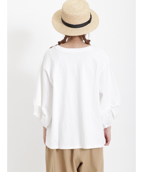 Samansa Mos2(サマンサ モスモス)の「ロゴプリント袖タックTシャツ(Tシャツ/カットソー・レディース・チャコール/イエロー/オフホワイト/グリーン/ピンク・フリ-)」の17枚目の写真