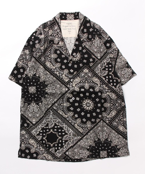 PAZZO（パッゾ）の「【PAZZO】バンダナ柄プリント オープンカラー ショートスリーブ シャツ（シャツ/ブラウス・メンズ・ベージュ/ブラック/グレー・3/1/2）」の2枚目の写真