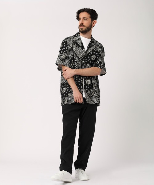 PAZZO（パッゾ）の「【PAZZO】バンダナ柄プリント オープンカラー ショートスリーブ シャツ（シャツ/ブラウス・メンズ・ベージュ/ブラック/グレー・3/1/2）」の6枚目の写真