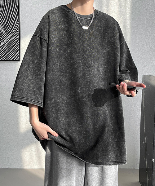 DEVICE(デバイス)の「ビッグシルエット シンプル ピグメント 半袖 古着風 無地 オーバーサイズ Tシャツ(Tシャツ/カットソー・メンズ・ブラック・FREE)」の5枚目の写真