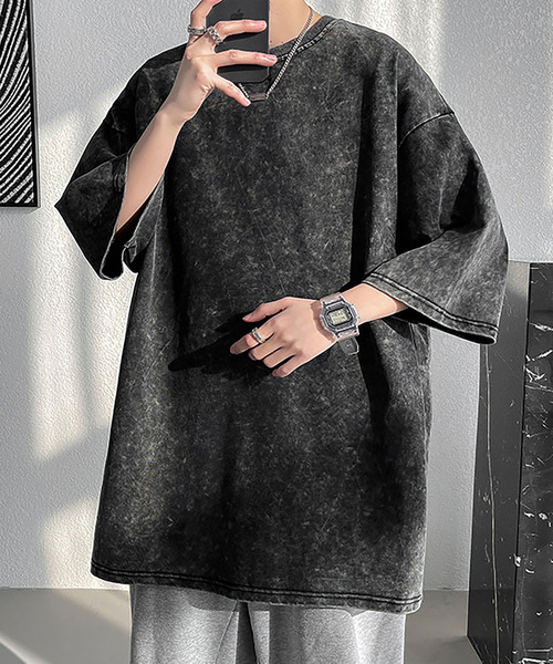DEVICE(デバイス)の「ビッグシルエット シンプル ピグメント 半袖 古着風 無地 オーバーサイズ Tシャツ(Tシャツ/カットソー・メンズ・ブラック・FREE)」の4枚目の写真