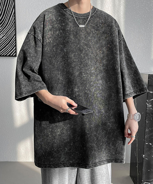 DEVICE(デバイス)の「ビッグシルエット シンプル ピグメント 半袖 古着風 無地 オーバーサイズ Tシャツ(Tシャツ/カットソー・メンズ・ブラック・FREE)」の3枚目の写真