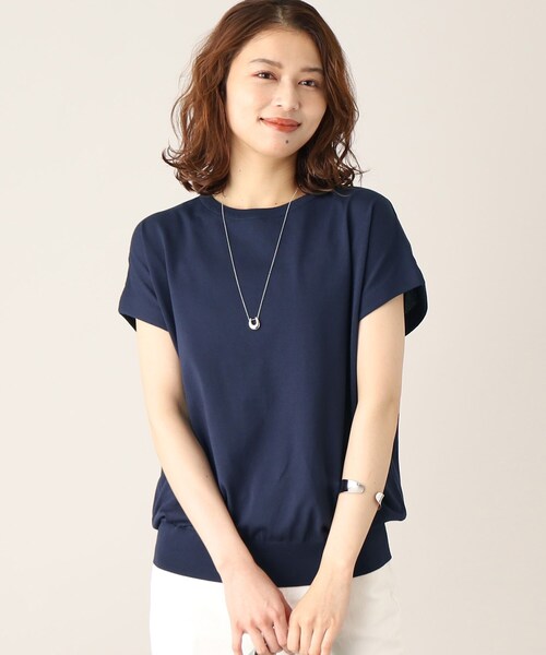 UNTITLED（アンタイトル）の「◆【清涼感／ゆったり／洗える】コットンエステル フレンチスリーブニット（ニット/セーター・レディース・オフホワイト/ネイビー系2/ワイン系4/ネイビー/ワインレッド/ネイビー系5・00/44/02/04/48）」の3枚目の写真