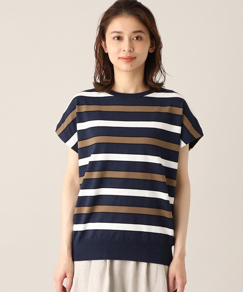 UNTITLED（アンタイトル）の「◆【清涼感／ゆったり／洗える】コットンエステル フレンチスリーブニット（ニット/セーター・レディース・オフホワイト/ネイビー系2/ワイン系4/ネイビー/ワインレッド/ネイビー系5・00/44/02/04/48）」の16枚目の写真