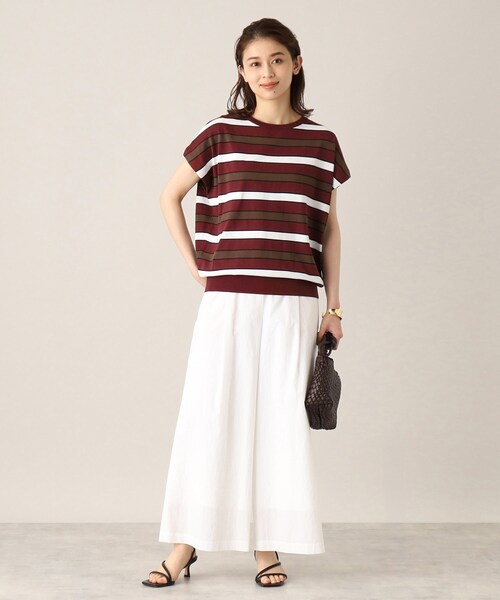 UNTITLED（アンタイトル）の「◆【清涼感／ゆったり／洗える】コットンエステル フレンチスリーブニット（ニット/セーター・レディース・オフホワイト/ネイビー系2/ワイン系4/ネイビー/ワインレッド/ネイビー系5・00/44/02/04/48）」の7枚目の写真